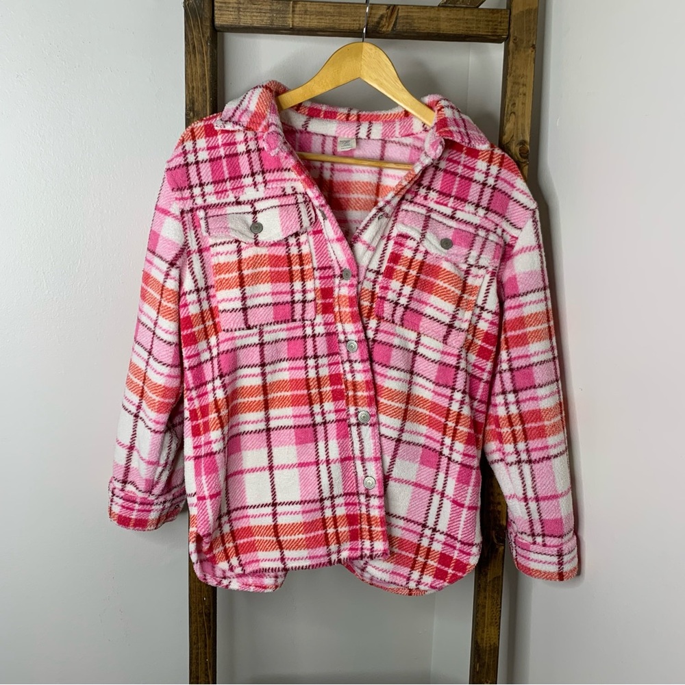 Thereabouts Pink and Red Plaid Button-Up Jacket XL